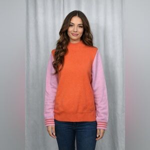 NWT THML Pink Orange Mockneck Colorblock Preppy Crewneck Sweater.